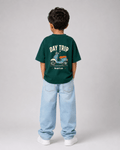 Boys oversized graphic t-shirt in emerald green, Road Trip print, Bold Cub Korean streetwear - back