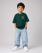 Boys oversized graphic t-shirt in emerald green, Road Trip print, Bold Cub Korean streetwear - front