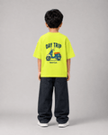 Boys oversized graphic t-shirt in neon lime, Road Trip print, Bold Cub Korean streetwear - back