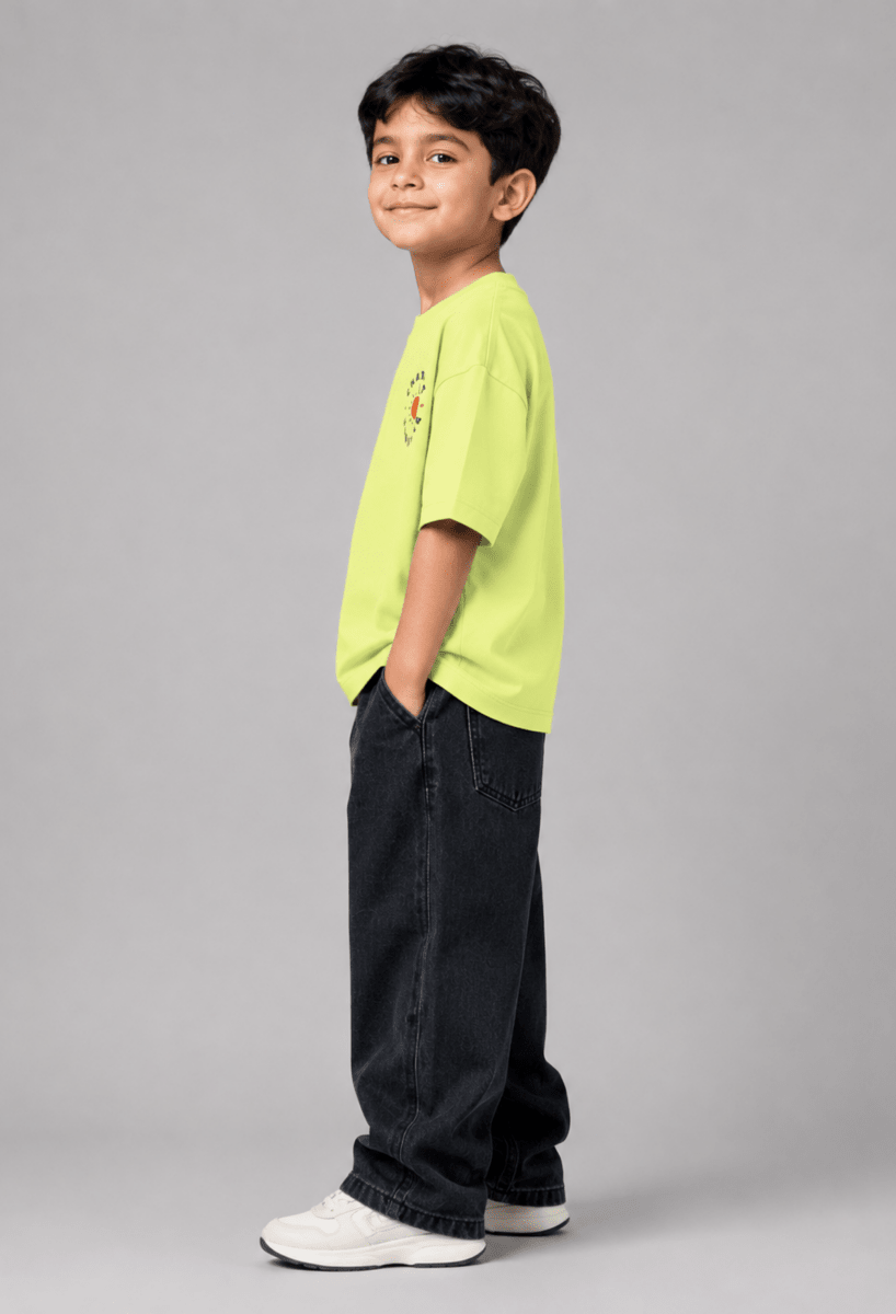 Road Trip – Boys Oversized Graphic T-Shirt – Neon Lime