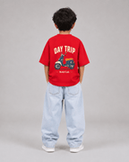 Boys oversized graphic t-shirt in red, Road Trip print, Bold Cub Korean streetwear - back