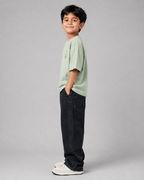 Boys oversized graphic t-shirt in sage green, Road Trip print, Bold Cub Korean streetwear - detail shot