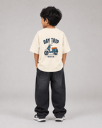 Boys oversized graphic t-shirt in off-white, Road Trip print, Bold Cub Korean streetwear - back