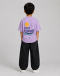 Boys oversized graphic t-shirt in lavender, Stay Curious print, Bold Cub Korean streetwear - back