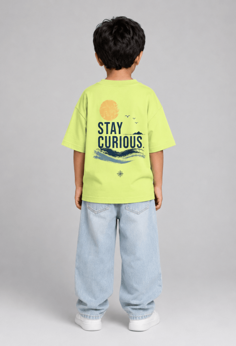Stay Curious – Boys Oversized Graphic T-Shirt – Neon Lime