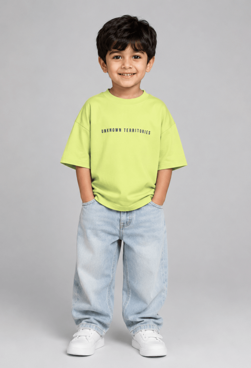 Stay Curious – Boys Oversized Graphic T-Shirt – Neon Lime